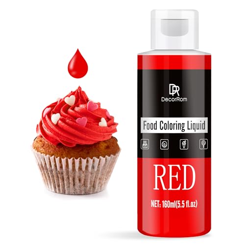 Lebensmittelfarbe - 160ml Flüssige Konzentrierte Lebensmittel Farben für Kuchen Dekoration, Backen, Kekse, Macaron - Zuckerfrei Food Coloring für Getränken, Tortendeko, DIY Slime, Osterei (Rot) von DecorRom