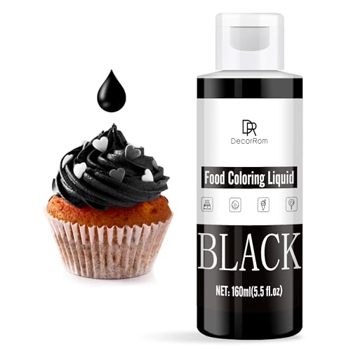 Lebensmittelfarbe - 160ml Flüssige Konzentrierte Lebensmittel Farben für Kuchen Dekoration, Backen, Kekse, Macaron - Zuckerfrei Food Coloring für Getränken, Tortendeko, DIY Slime, Osterei (Schwarz) von DecorRom