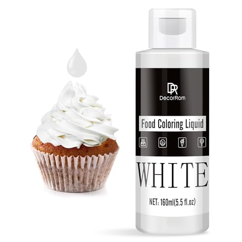 Lebensmittelfarbe - 160ml Flüssige Konzentrierte Lebensmittel Farben für Kuchen Dekoration, Backen, Kekse, Macaron - Zuckerfrei Food Coloring für Getränken, Tortendeko, DIY Slime, Osterei (Weiß) von DecorRom