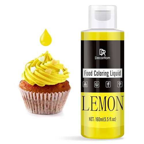 Lebensmittelfarbe - 160ml Flüssige Konzentrierte Lebensmittel Farben für Kuchen Dekoration, Backen, Kekse, Macaron - Zuckerfrei Food Coloring für Getränken, Tortendeko, DIY Slime, Osterei (Zitrone) von DecorRom