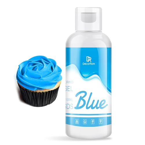 Lebensmittelfarbe Gel - 4.5oz Konzentrierte Gel Lebensmittel Farben für Kuchen Dekoration, Backen, Kekse, Macaron - Zuckerfrei Food Coloring für Getränken, Tortendeko, DIY Slime, Osterei (Blau) von DecorRom