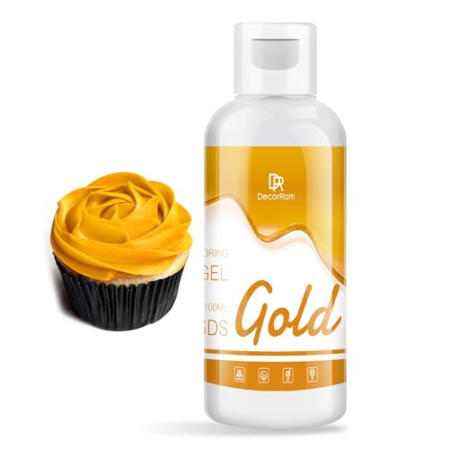 Lebensmittelfarbe Gel - 4.5oz Konzentrierte Gel Lebensmittel Farben für Kuchen Dekoration, Backen, Kekse, Macaron - Zuckerfrei Food Coloring für Getränken, Tortendeko, DIY Slime, Osterei (Gold) von DecorRom