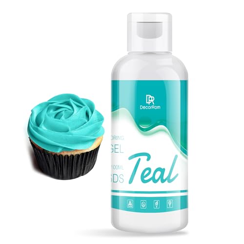 Lebensmittelfarbe Gel - 4.5oz Konzentrierte Gel Lebensmittel Farben für Kuchen Dekoration, Backen, Kekse, Macaron - Zuckerfrei Food Coloring für Getränken, Tortendeko, DIY Slime, Osterei (Teal) von DecorRom