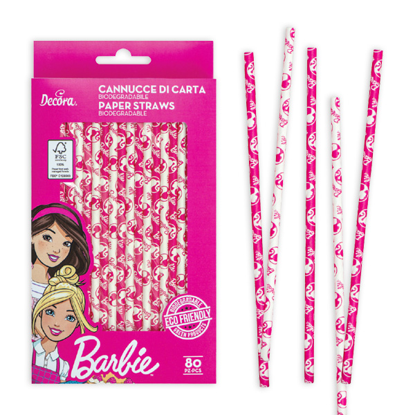 Barbie Papiertrinkhalme, 80er Pack, 21cm von Decora
