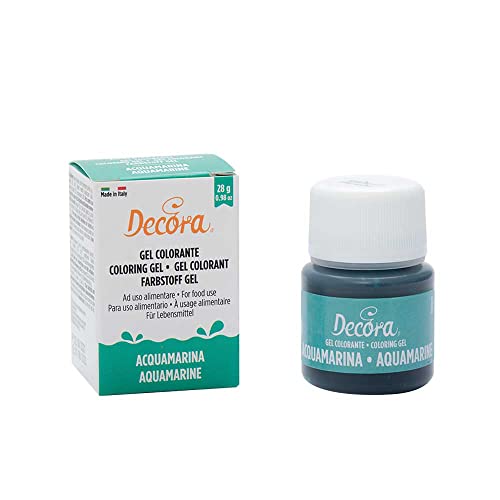 DECORA, 9600825 Lebensmittelfarbgel, Ideales Gel-Lebensmittelfarbe für Überzüge und Dekorationen, Erzeugt intensive und leuchtende Farben, Hergestellt in Italien, 28 Gramm, Farbe Aquamarin. von Decora