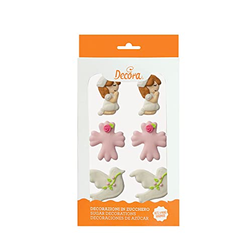 Decora 0500427 Kit 6 Zuckerdekoration Erstkommunion Rosa, 70 g von Decora