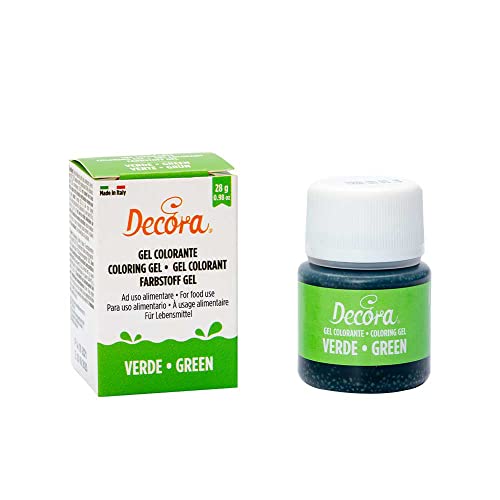 DECORA, 9600819 Lebensmittelfarbgel, Ideales Gel-Lebensmittelfarbe für Überzüge und Dekorationen, Erzeugt intensive und leuchtende Farben, Hergestellt in Italien, 28 Gramm, Farbe Blattgrün. von Decora