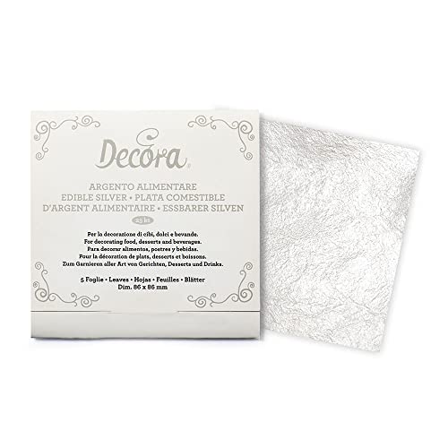 Decora 9570105 PAKETE 5 ESSBARE SILBER BLÄTTER 86 X 86 MM von Decora