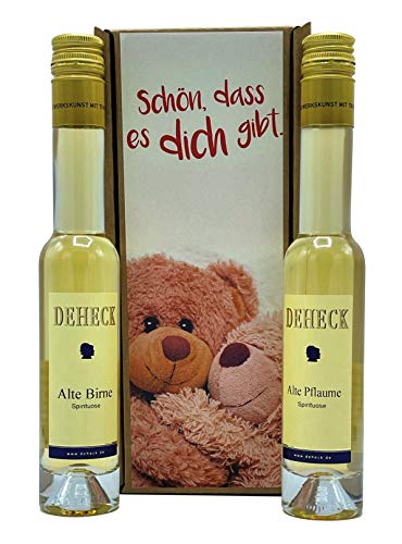 Geschenkset Liköre "Schön das es Dich gibt" Alte Birne Alte Pflaume von Deheck