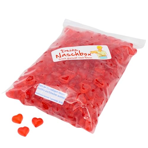 Deine Naschbox - Zuckerfreie Fruchtgummi Herzen - 1kg Nachfüllbeutel - recyclebar- XL Großpackung von PE ÄM