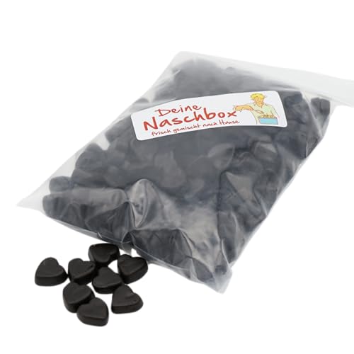 Deine Naschbox | Zuckerfreie Salzlakritz Herzen | 500g Nachfüllbeutel | Minimale Verpackung 100% recyclebar - Großpackung - Gelatinefreies Naschwerk von PE ÄM