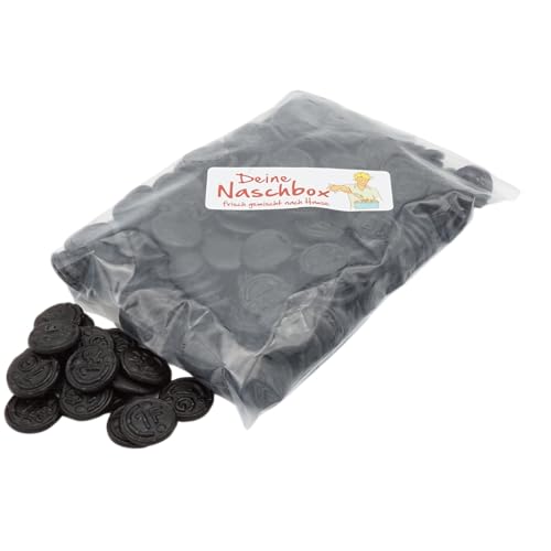 Deine Naschbox - Zuckerfreie feste Salmiak Lakritz Münzen - 500 g Süßigkeiten Nachfüllbeutel - recyclebar - Großpackung von Deine Naschbox