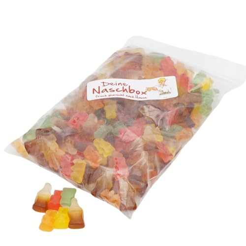 Deine Naschbox | Zuckerfreier Fruchtgummi 2er Mix#1 | 1kg Nachfüllbeutel | Minimale Verpackung 100% recyclebar - XL Packung - Bärchen - Cola Flaschen von PE ÄM