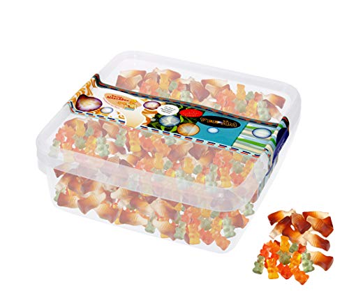 Deine Naschbox | Zuckerfreier Fruchtgummi 2er Mix#1 | 1kg Naschbox | XL Großpackung - Party, Candybar & als Geschenk - Bunte Bärchen - Cola Fläschchen von PE ÄM