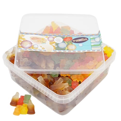 Deine Naschbox | Zuckerfreier Fruchtgummi 2er Mix#1 | 1kg Naschbox | XL Großpackung - Party, Candybar & als Geschenk - Bunte Bärchen - Cola Fläschchen von PE ÄM