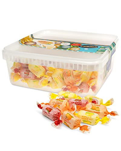 Deine Naschbox Zuckerfreie Fruchtsaft-Toffees - Süßigkeiten-Box - Kaubonbons ohne Zucker - Fruchtbonbon Großpackung - Zitrone, Orange, Erdbeere 500g von PE ÄM