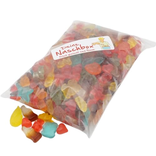 Deine Naschbox | Zuckerfreier Fruchtgummi 4 Sorten Mix | 1kg Nachfüllbeutel | Minimale Verpackung 100% recyclebar - XL Großpackung - Cola - Frucht von PE ÄM