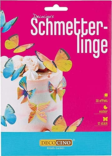 Decocino Essbare Schmetterlinge (12 verschied. Motive) – hochwertige Tortendeko aus Oblate mit 3D-Effekt – als Deko für Kuchen, Muffins, Cup-Cakes etc. von DECOCINO