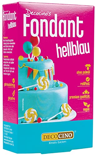 DECOCINO Fondant Hellblau – 250 g – ideal zum Verzieren von Kuchen, Torten, Cupcakes – Palmölfrei & vegan von DECOCINO