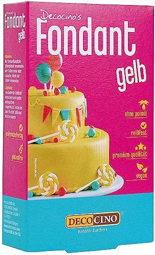 DECOCINO Fondant Gelb – 250 g – ideal zum Verzieren von Kuchen, Torten, Cupcakes – Palmölfrei & vegan von DECOCINO