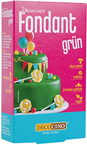 DECOCINO Fondant Grün – 250 g – ideal zum Verzieren von Kuchen, Torten, Cupcakes – Palmölfrei & vegan von DECOCINO