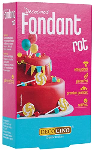 Decocino Fondant Rot – 250 g – ideal zum Verzieren von Kuchen, Torten, Cupcakes – Palmölfrei & Laktosefrei von DECOCINO