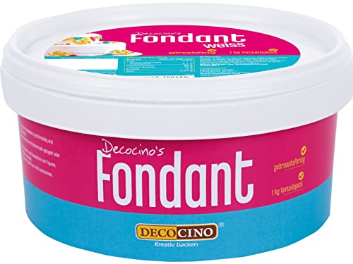 DECOCINO Fondant weiß – 1 Kilo Vorteilspack – ideal zum Verzieren von Kuchen, Torten, Cakepops – palmölfrei & vegan von Dekoback