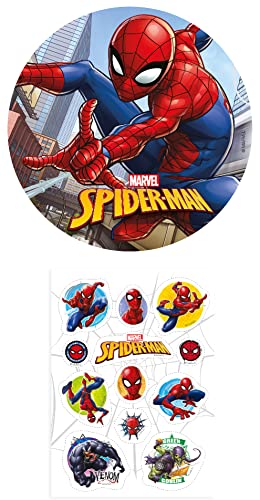 Dekozauber24 2er Set Spiderman Essbarer Tortenaufleger + Mini-Törtchenaufleger, Tortendeko Kindergeburtstag (Spiderman Nr. 1) von Dekozauber24