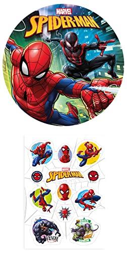 2er Set Spiderman Essbarer Tortenaufleger + Mini-Törtchenaufleger, Tortendeko Kindergeburtstag (Spiderman Nr. 2) von Dekozauber24