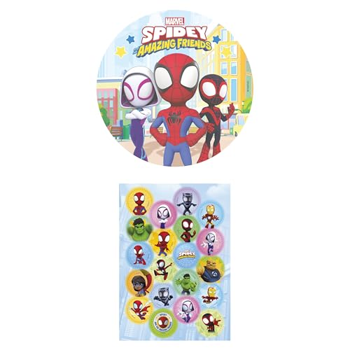 Dekozauber24 2er Set Spiderman 20cm Essbarer Tortenaufleger + 20x Muffinaufleger, essbare Tortendeko Kindergeburtstag (Spidey) von Dekozauber24
