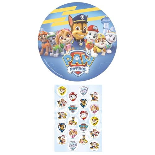 DKZBR 2er Set Paw Patrol Essbarer Tortenaufleger + Mini-Törtchenaufleger, Tortendeko Kindergeburtstag (Paw Patrol Nr. 1) von Dekozauber24