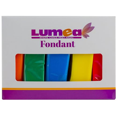 Dekozauber24 Fondant Multipack, 5 Farben, 100g Rollfondant pro Farbe, zum Dekorieren von Kuchen und Torten in orange, dunkelgrün, dunkelblau, gelb und rot (Essentials) von Dekozauber24