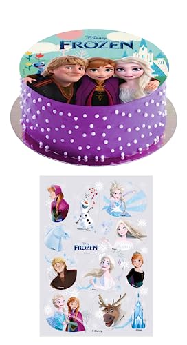 Dekozauber24 Frozen 2er Set Essbarer Tortenaufleger + 12x Muffinaufleger, Tortendeko Tortenbild Eiskönigin Oblate Anna Elsa Kristoff von Dekozauber24