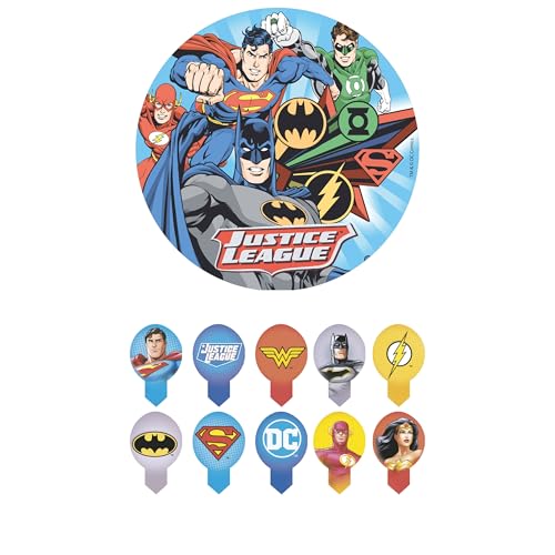 Dekozauber24 Justice League Tortenaufleger Set mit 20x essbaren Muffinsteckern, vegetarisch, zuckerfrei, glutenfrei mit den Superhelden Batman, Superman und weitere Dekozauber24 Justice League Tortenaufleger Set mit 20x essbaren Muffinsteckern, vegetarisch, zuckerfrei, glutenfrei mit den Superhelden Batman, Superman und weitere von Dekozauber24