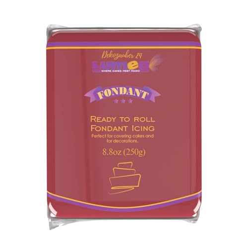 Dekozauber24 Premium Fondant, 250g, 19 Farben, Rollfondant ausgerollt, weich und biegsam, Torte Kuchen Tortendeko (Kirschrot) von Dekozauber24