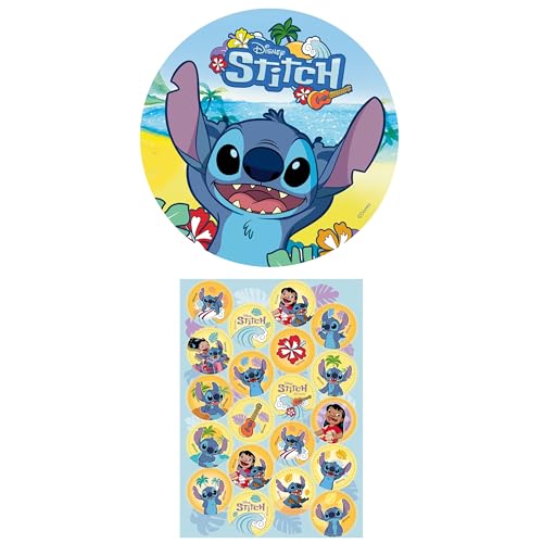 Dekozauber24 Stitch essbarer Tortenaufleger (20cm) mit 20x Muffinauflegern, 2er Set, vegetarisch, ohne Zuckerzusatz, aus essbarer Oblate mit süßem Geschmack, essbare Tortendeko von Dekozauber24