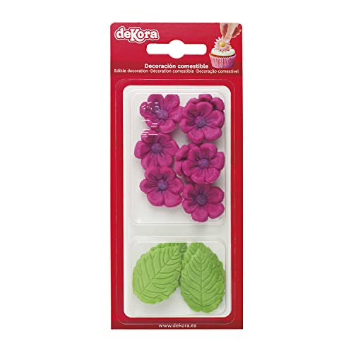 Dekozauber24 Essbare Blumen für die Torte, Zuckerblumen, 8 Stück, mit 5 Blättern, 4 Farben, vegetarisch, Tortendeko Kuchen Deko (fuchsia) von Dekozauber24