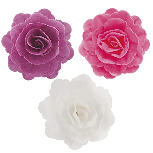 Dekozauber24 Essbare Rosen für die Torte aus Oblate, 15 Stück, je 7cm, 3 Farben Mix, Tortendeko Blumen Kuchen Deko Blüten von Dekozauber24