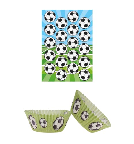 Dekozauber24 Fußball Set 20x Essbare Muffinaufleger + 25x Muffinschalen, vegetarisch, ohne Zuckerzusatz, für Muffins, Cupcakes, Kekse uvm. - essbare Tortendeko für den Kindergeburtstag von Dekozauber24
