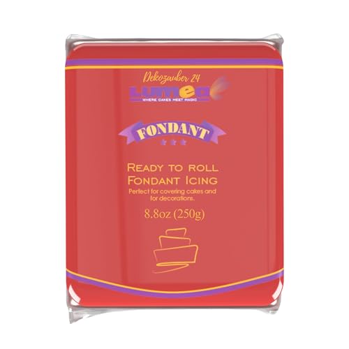 Dekozauber24 Premium Fondant rot, 250g, glutenfrei, für Torten, Kuchen und Figuren, roter Rollfondant zum Ausrollen für essbare Tortendeko, weich und biegsam, essbar von Dekozauber24