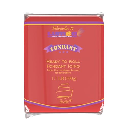 Dekozauber24 Premium Fondant rot, 500g, für Torten, Kuchen und Figuren, roter Rollfondant, weich und biegsam, essbare rote Tortendeko, glutenfrei und laktosefrei von Dekozauber24
