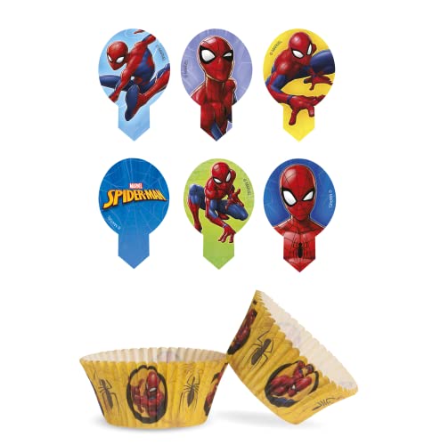 Spiderman Set 20x Essbare Einstecker Pins + 25x Muffinschalen Tortendeko Kindergeburtstag Deko Muffin Cupcakeförmchen von Dekozauber24