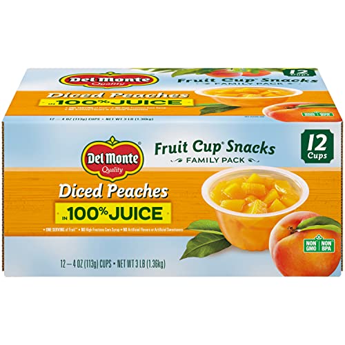 Del Monte Würfelförmige Pfirsich-Frucht-Snackbecher mit echtem Fruchtsaft, Familienpackung, 118 ml, 12 Stück von Del Monte
