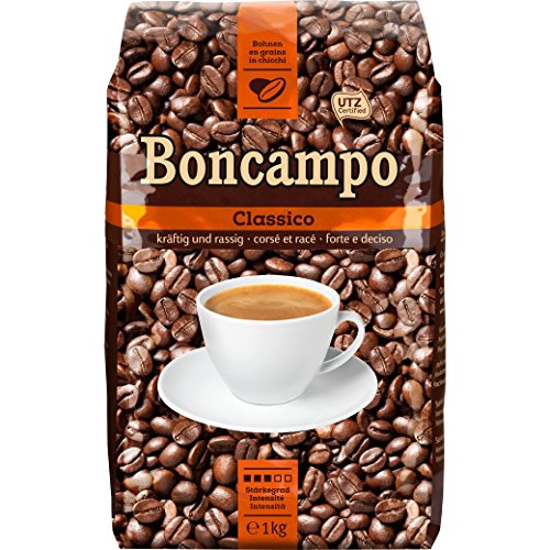 Boncampo - Classico Ganze Kaffeebohnen 1kg - Säure: 3/5 - Stärkegrad: 3/5 - Swiss Premium Coffee - UTZ-zertifiziert von ‎Delica