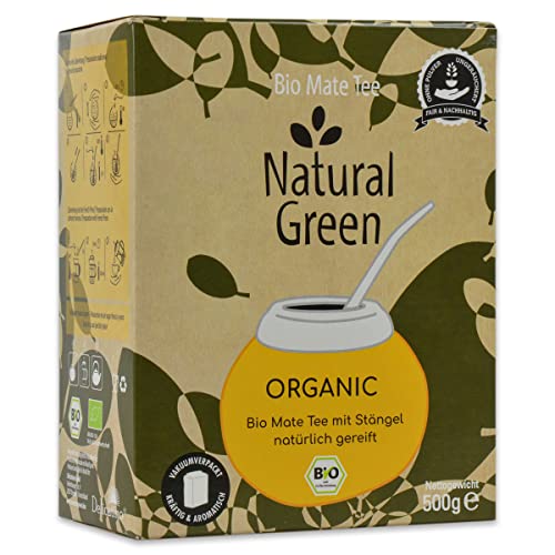 DELICATINO Bio Yerba Mate Tee - Natural Green ORGANIC 3 x 500g Mateblätter + Stängel OHNE Pulver natürlich gereift ungeräuchert fair & nachhaltig vakuumverpackt vegan & glutenfrei von Delicatino