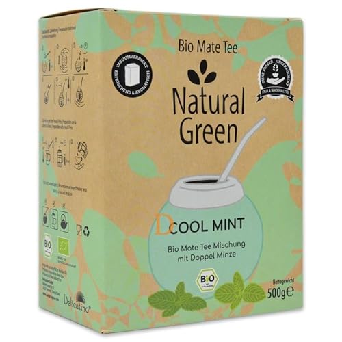 DELICATINO Mate Tee "Cool Mint" - Natural Green - Ohne Pulver - 500g Mate Tee Mischung mit Pfefferminze & natürlichem Minzaroma von Delicatino