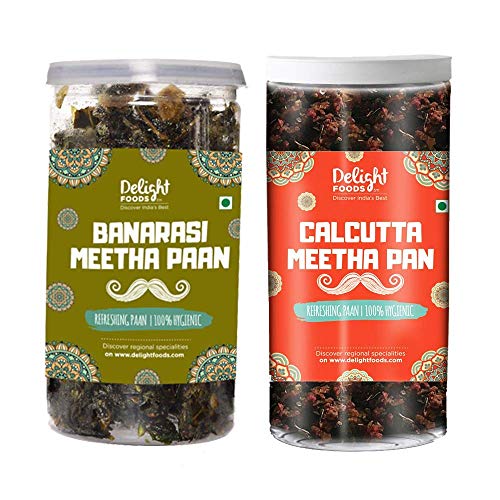 Delight Foods Mukhwas Banarasi Meetha Paan (ohne Supari & Areca-Nuss) (Calcutta Paan 100g + Banarasi Paan 100g) von Delights