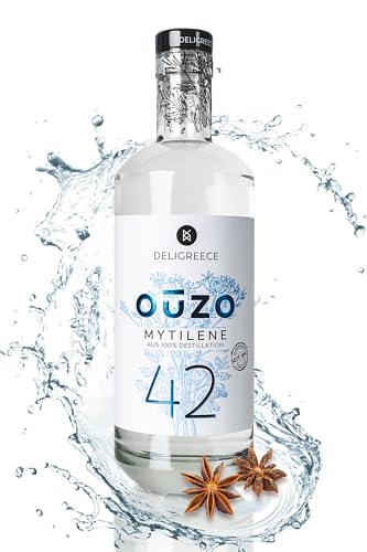 Deligreece Ouzo 42 | Seit 1892 traditionell hergestellter Ouzo aus Mytilene | 42% Uzo Destillat mit echten Aromen des Meeres | Handgemachter Ouzo aus Griechenland als Geschenk | 700ml Flasche von Deligreece