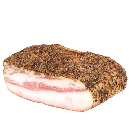 Delikatess Express | 500g Guanciale luftgetrocknet - Schweinebacke aus Italien, traditionell gewürzt mit Pfeffer - Speck Italien von Delikatess Express