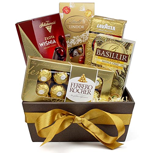 Geschenk Set Golden Kollektion - 5 verschiedene Produkte - 3 Schokoladenbox, exklusive Kaffee Lavazza und Ceylon-Schwarztee Basilur - Ferrero Rocher - Frau - Mann Geschenk Set Golden Kollektion - 5 verschiedene Produkte - 3 Schokoladenbox, exklusive Kaffee Lavazza und Ceylon-Schwarztee Basilur - Ferrero Rocher - Frau - Mann von Delim
